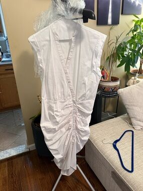 Veronica Beard White Ruched V‑Neck Midi Dress